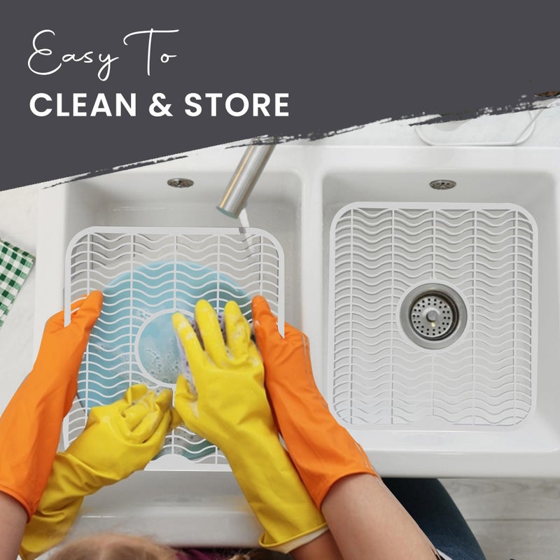 DecorRack 2 Sink Protectors for Kitchen Sink, Plastic 12" x 11" Dish Rack, Protect Sink from Stains, Damage, Scratches, Dishwasher Safe Grid Mat for Kitchen (2 Pack, White) - Image 4